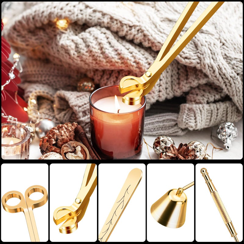 calary Candle Wick Trimmer, Candle Snuffer and Wick Dipper & Candle Accessory Set, 3 in 1 Candle Care Kit for Candle Lover (Gold) - Image 3